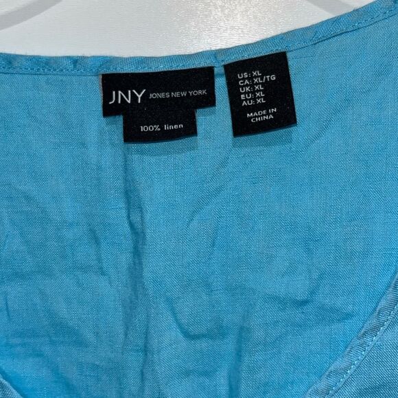 JNY Jones New York Women's Blue 100% Linen Half Button Tank Top Size XL - Picture 3 of 9
